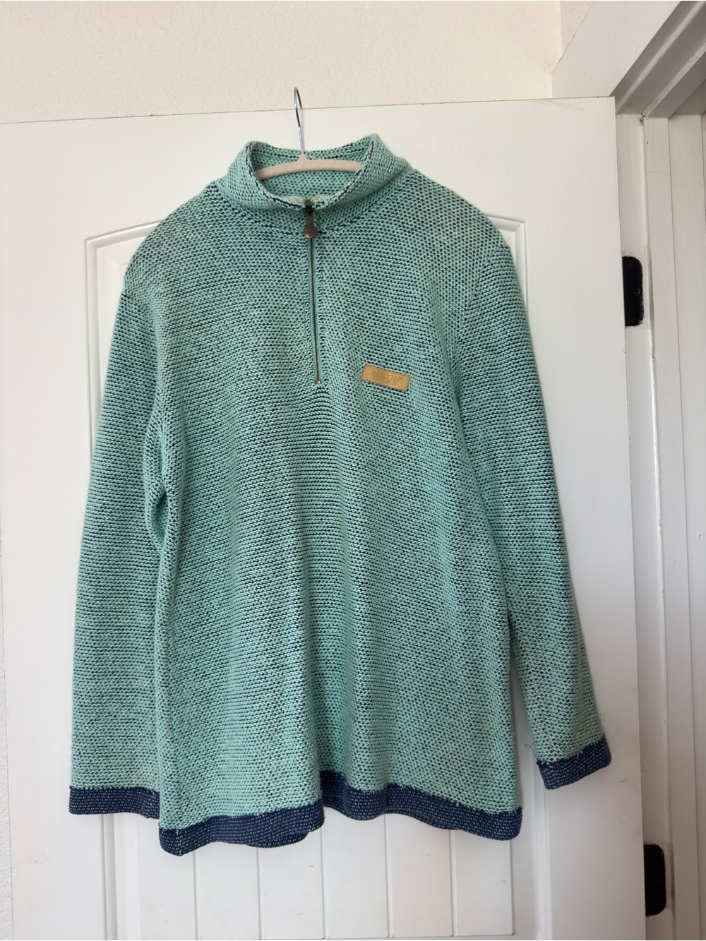 Jadelynn Brooke Light Aqua Half-Zip Knit Sweater